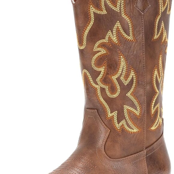 Women's Cowgirl Cowboy Boots Leather Square Toe Western Mid Calf Fashion - Picture 4 of 7